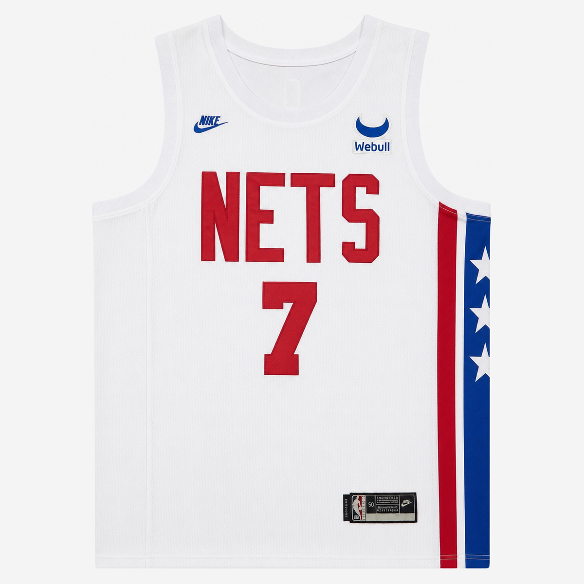 גופיית כדורסל ברוקלין נטס מספר 7 לבן | כיתוב NETS אדום וכוכבים בצד