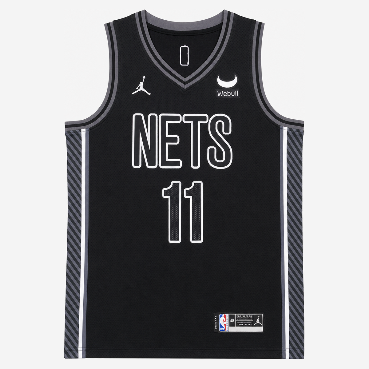 גופיית כדורסל ברוקלין נטס מספר 11 שחור | כיתוב NETS ופסי צד מפוספסים