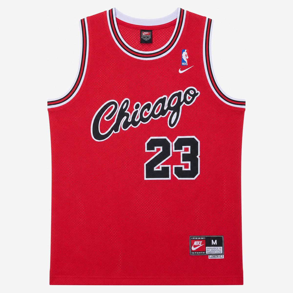 Chicago Bulls #23 Basketball Jersey – Red, Retro, Chicago Lettering and Black Jock Tag