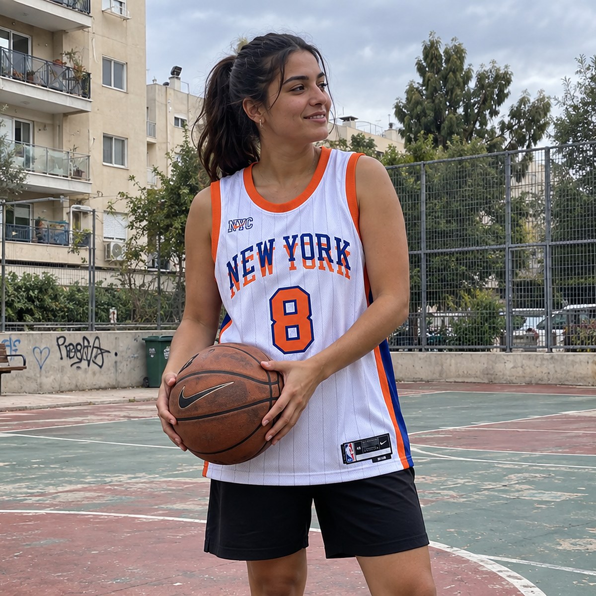 גופיית כדורסל ניו יורק ניקס מספר 8 פסים – צילום אווירה