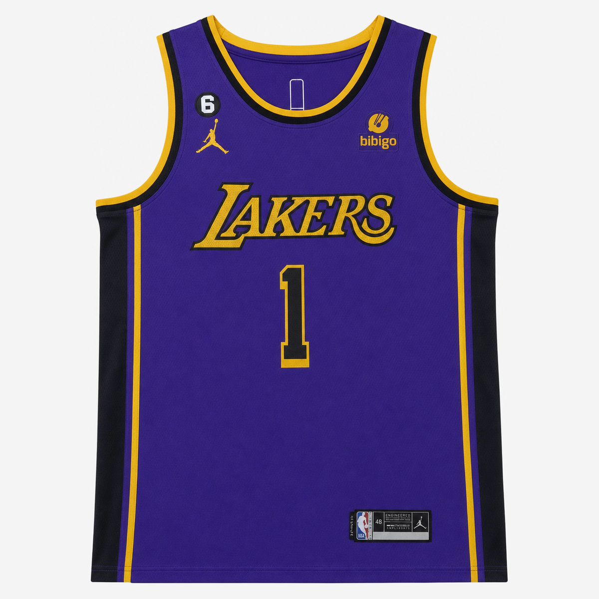גופיית כדורסל לוס אנג׳לס לייקרס מספר 1 סגול | עיטור צהוב ופסי צד שחורים
